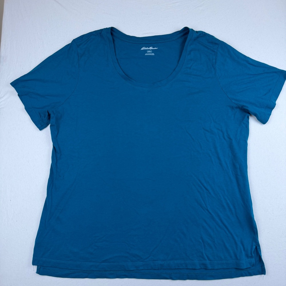 Eddie Bauer Womens XXL Teal Blue Cotton Modal Scoop Neck Short Sleeve Tee